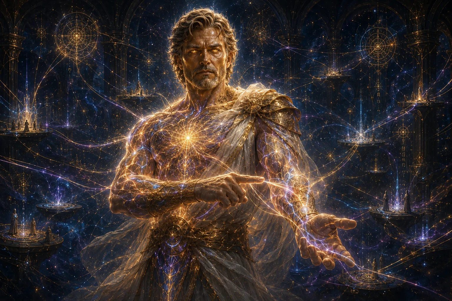 A blazing convergence of crimson magical currents answering through sacred geometry and radiant force.